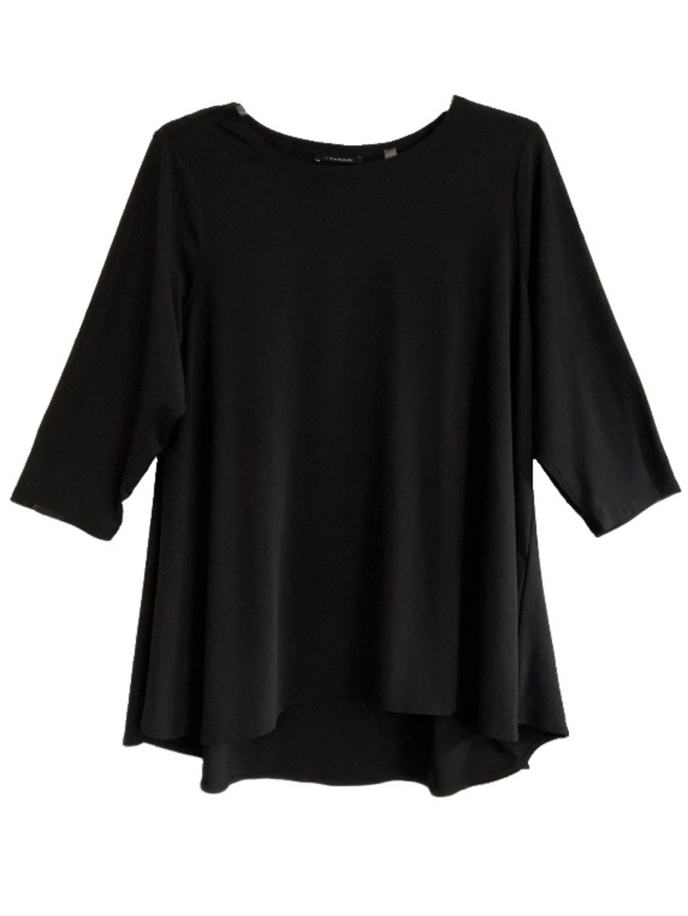 Tahari Woman Plus Size 2X Black 3/4 Sleeve Swing Top Tunic Knit Stretch Relaxed